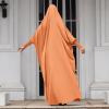 imageIDOPIP Muslim Abaya for Women One Piece Long Sleeve Islamic Prayer Dress with Hooded Hijab Maxi Kaftan Robe Modest ClothesOrange