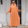 imageIDOPIP Muslim Abaya for Women One Piece Long Sleeve Islamic Prayer Dress with Hooded Hijab Maxi Kaftan Robe Modest ClothesOrange