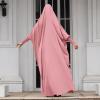 imageIDOPIP Muslim Abaya for Women One Piece Long Sleeve Islamic Prayer Dress with Hooded Hijab Maxi Kaftan Robe Modest ClothesPink
