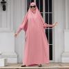 imageIDOPIP Muslim Abaya for Women One Piece Long Sleeve Islamic Prayer Dress with Hooded Hijab Maxi Kaftan Robe Modest ClothesPink