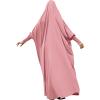 imageIDOPIP Muslim Abaya for Women One Piece Long Sleeve Islamic Prayer Dress with Hooded Hijab Maxi Kaftan Robe Modest ClothesPink