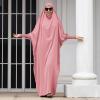 imageIDOPIP Muslim Abaya for Women One Piece Long Sleeve Islamic Prayer Dress with Hooded Hijab Maxi Kaftan Robe Modest ClothesPink