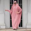 imageIDOPIP Muslim Abaya for Women One Piece Long Sleeve Islamic Prayer Dress with Hooded Hijab Maxi Kaftan Robe Modest ClothesPink