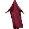 imageIDOPIP Muslim Abaya for Women One Piece Long Sleeve Islamic Prayer Dress with Hooded Hijab Maxi Kaftan Robe Modest ClothesWine Red