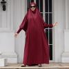 imageIDOPIP Muslim Abaya for Women One Piece Long Sleeve Islamic Prayer Dress with Hooded Hijab Maxi Kaftan Robe Modest ClothesWine Red