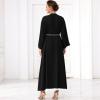 imageIDOPIP Muslim Abayas for Women Long Sleeve Open Front Cardigan Rhinestone Applique Islamic Dubai Maxi Kaftan Dress with BeltBlack