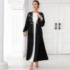 imageIDOPIP Muslim Abayas for Women Long Sleeve Open Front Cardigan Rhinestone Applique Islamic Dubai Maxi Kaftan Dress with BeltBlack