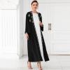 imageIDOPIP Muslim Abayas for Women Long Sleeve Open Front Cardigan Rhinestone Applique Islamic Dubai Maxi Kaftan Dress with BeltBlack