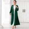 imageIDOPIP Muslim Abayas for Women Long Sleeve Open Front Cardigan Rhinestone Applique Islamic Dubai Maxi Kaftan Dress with BeltBlackish Green