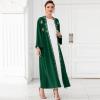 imageIDOPIP Muslim Abayas for Women Long Sleeve Open Front Cardigan Rhinestone Applique Islamic Dubai Maxi Kaftan Dress with BeltBlackish Green