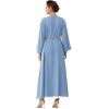 imageIDOPIP Muslim Abayas for Women Long Sleeve Open Front Cardigan Rhinestone Applique Islamic Dubai Maxi Kaftan Dress with BeltBlue