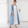 imageIDOPIP Muslim Abayas for Women Long Sleeve Open Front Cardigan Rhinestone Applique Islamic Dubai Maxi Kaftan Dress with BeltBlue