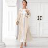 imageIDOPIP Muslim Abayas for Women Long Sleeve Open Front Cardigan Rhinestone Applique Islamic Dubai Maxi Kaftan Dress with BeltChampagne