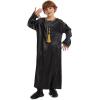 imageIDOPIP Muslim Arabic Thobe for Boys Kids Long Sleeve Islamic Arabic Kaftan Robe Embroidered Abaya Dress Clothes with PocketsBlack