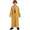 imageIDOPIP Muslim Arabic Thobe for Boys Kids Long Sleeve Islamic Arabic Kaftan Robe Embroidered Abaya Dress Clothes with PocketsGold
