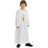 imageIDOPIP Muslim Arabic Thobe for Boys Kids Long Sleeve Islamic Arabic Kaftan Robe Embroidered Abaya Dress Clothes with PocketsWhite