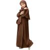 imageIDOPIP Muslim Dress for Girls Islamic Prayer Abaya Smocked Long Sleeve Kaftan Robe Dresses with Hijab Ramadan Dubai OutfitsCoffee