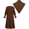 imageIDOPIP Muslim Dress for Girls Islamic Prayer Abaya Smocked Long Sleeve Kaftan Robe Dresses with Hijab Ramadan Dubai OutfitsCoffee