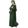imageIDOPIP Muslim Dress for Girls Islamic Prayer Abaya Smocked Long Sleeve Kaftan Robe Dresses with Hijab Ramadan Dubai OutfitsDark Green