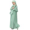 imageIDOPIP Muslim Dress for Girls Islamic Prayer Abaya Smocked Long Sleeve Kaftan Robe Dresses with Hijab Ramadan Dubai OutfitsGreen