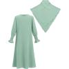 imageIDOPIP Muslim Dress for Girls Islamic Prayer Abaya Smocked Long Sleeve Kaftan Robe Dresses with Hijab Ramadan Dubai OutfitsGreen