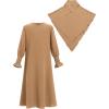 imageIDOPIP Muslim Dress for Girls Islamic Prayer Abaya Smocked Long Sleeve Kaftan Robe Dresses with Hijab Ramadan Dubai OutfitsKhaki
