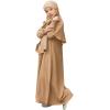 imageIDOPIP Muslim Dress for Girls Islamic Prayer Abaya Smocked Long Sleeve Kaftan Robe Dresses with Hijab Ramadan Dubai OutfitsKhaki