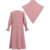 imageIDOPIP Muslim Dress for Girls Islamic Prayer Abaya Smocked Long Sleeve Kaftan Robe Dresses with Hijab Ramadan Dubai OutfitsPink
