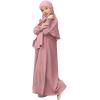 imageIDOPIP Muslim Dress for Girls Islamic Prayer Abaya Smocked Long Sleeve Kaftan Robe Dresses with Hijab Ramadan Dubai OutfitsPink