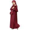 imageIDOPIP Muslim Dress for Girls Islamic Prayer Abaya Smocked Long Sleeve Kaftan Robe Dresses with Hijab Ramadan Dubai OutfitsWine Red