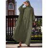 imageIDOPIP Muslim Dresses for Women One Piece Long Sleeve Islamic Prayer Ramadan Abaya Hooded Hijab Loose Maxi Kaftan Dubai RobeArmy Green