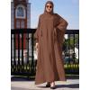 imageIDOPIP Muslim Dresses for Women One Piece Long Sleeve Islamic Prayer Ramadan Abaya Hooded Hijab Loose Maxi Kaftan Dubai RobeBrown