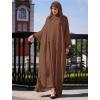 imageIDOPIP Muslim Dresses for Women One Piece Long Sleeve Islamic Prayer Ramadan Abaya Hooded Hijab Loose Maxi Kaftan Dubai RobeBrown