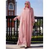 imageIDOPIP Muslim Dresses for Women One Piece Long Sleeve Islamic Prayer Ramadan Abaya Hooded Hijab Loose Maxi Kaftan Dubai RobePink