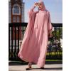 imageIDOPIP Muslim Dresses for Women One Piece Long Sleeve Islamic Prayer Ramadan Abaya Hooded Hijab Loose Maxi Kaftan Dubai RobePink