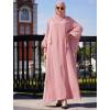 imageIDOPIP Muslim Dresses for Women One Piece Long Sleeve Islamic Prayer Ramadan Abaya Hooded Hijab Loose Maxi Kaftan Dubai RobePink