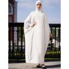 imageIDOPIP Muslim Dresses for Women One Piece Long Sleeve Islamic Prayer Ramadan Abaya Hooded Hijab Loose Maxi Kaftan Dubai RobeWhite