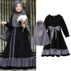 imageIDOPIP Muslim Girls Dress for Kids Long Sleeve Islamic Prayer Abaya Dress Maxi Kaftan Thobe with Hijab 2PCS Modest ClothesBlack  Bow