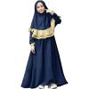 imageIDOPIP Muslim Girls Dress for Kids Long Sleeve Islamic Prayer Abaya Dress Maxi Kaftan Thobe with Hijab 2PCS Modest ClothesNavy Blue  Plain