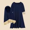 imageIDOPIP Muslim Girls Dress for Kids Long Sleeve Islamic Prayer Abaya Dress Maxi Kaftan Thobe with Hijab 2PCS Modest ClothesNavy Blue  Plain