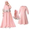 imageIDOPIP Muslim Girls Dress for Kids Long Sleeve Islamic Prayer Abaya Dress Maxi Kaftan Thobe with Hijab 2PCS Modest ClothesPink  Plain