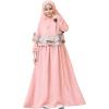imageIDOPIP Muslim Girls Dress for Kids Long Sleeve Islamic Prayer Abaya Dress Maxi Kaftan Thobe with Hijab 2PCS Modest ClothesPink  Plain