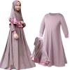 imageIDOPIP Muslim Girls Dress for Kids Long Sleeve Islamic Prayer Abaya Dress Maxi Kaftan Thobe with Hijab 2PCS Modest ClothesPurple  Plain