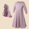 imageIDOPIP Muslim Girls Dress for Kids Long Sleeve Islamic Prayer Abaya Dress Maxi Kaftan Thobe with Hijab 2PCS Modest ClothesPurple  Plain