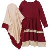 imageIDOPIP Muslim Girls Dress for Kids Long Sleeve Islamic Prayer Abaya Dress Maxi Kaftan Thobe with Hijab 2PCS Modest ClothesRed  Ruffle