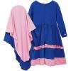 imageIDOPIP Muslim Girls Dress for Kids Long Sleeve Islamic Prayer Abaya Dress Maxi Kaftan Thobe with Hijab 2PCS Modest ClothesRoyal Blue  Pink  Ruffle