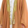 imageIDOPIP Muslim Thobe for Boys Islamic Arabic Kaftan Robe Ramadan Kids Long Sleeve Embroidery Tassels Open Front Cardigan ThobeCamel