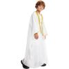 imageIDOPIP Muslim Thobe for Boys Islamic Arabic Kaftan Robe Ramadan Kids Long Sleeve Embroidery Tassels Open Front Cardigan ThobeWhite