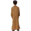 imageIDOPIP Muslim Thobe for Boys Kids Long Sleeve Islamic Arabic Kaftan Robe Embroidery Middle East Prayer Clothes with PocketsCamel  Gold