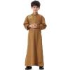 imageIDOPIP Muslim Thobe for Boys Kids Long Sleeve Islamic Arabic Kaftan Robe Embroidery Middle East Prayer Clothes with PocketsCamel  Gold